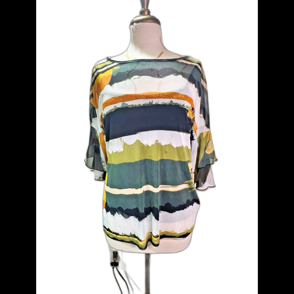 Zac & Rachel Blouse Size S Women's 2 Piece Sheer Striped Quiet Luxury Top